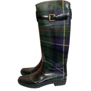 Lauren Ralph Lauren Rossalyn II Women Sz 6 Plaid‎ Rubber Rain Boots Buckle NWOT
